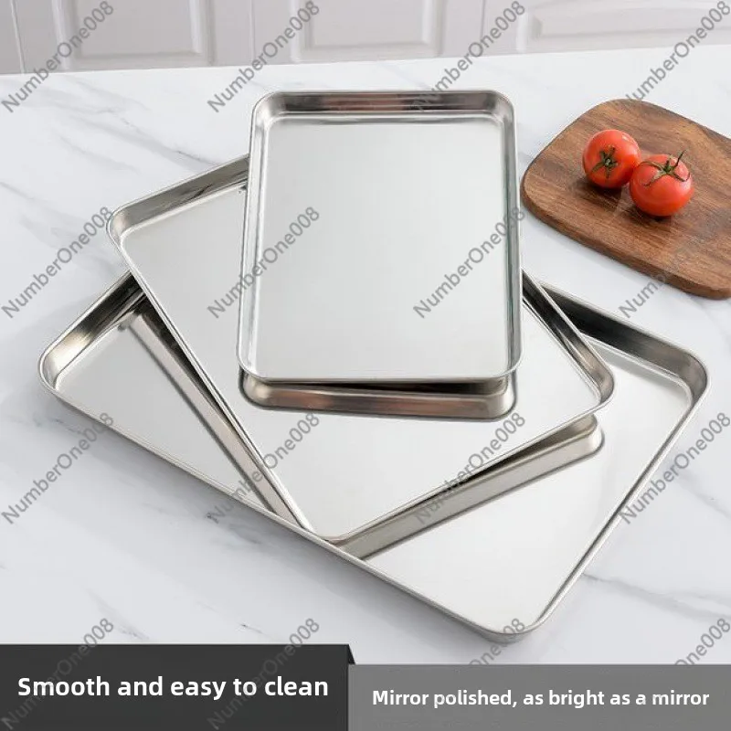 Stainless Steel Square 304 Tray Household Rice Noodle Plate Rectangular Steaming Plate Liangpi Plate Flat Chassis