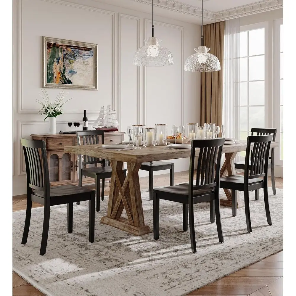 

Набор из 6 обеденных стульев, деревянные стулья в стиле амбар с высокой спинкой и шпинделевидным дизайном, деревянные стулья высотой 17,3 дюйма для кухни и столовой.