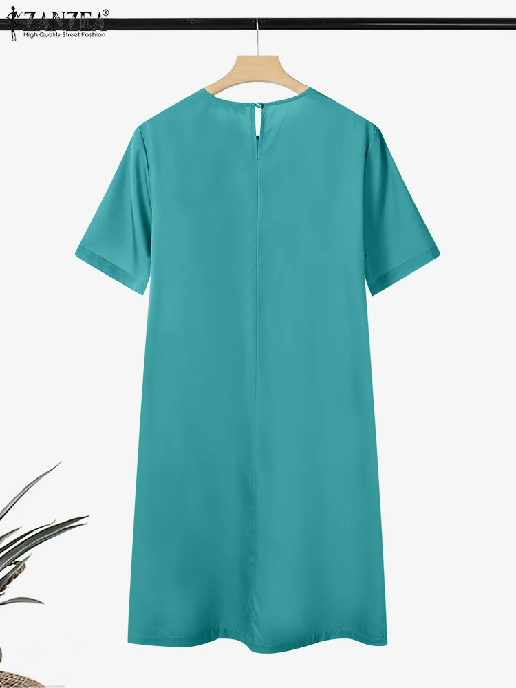 ZANZEA Flower Printing Day Wear Knee-Length Dresses Summer O-Neck Short Sleeve Womens T-Shirt Robes Femme Casual Short Vestidos