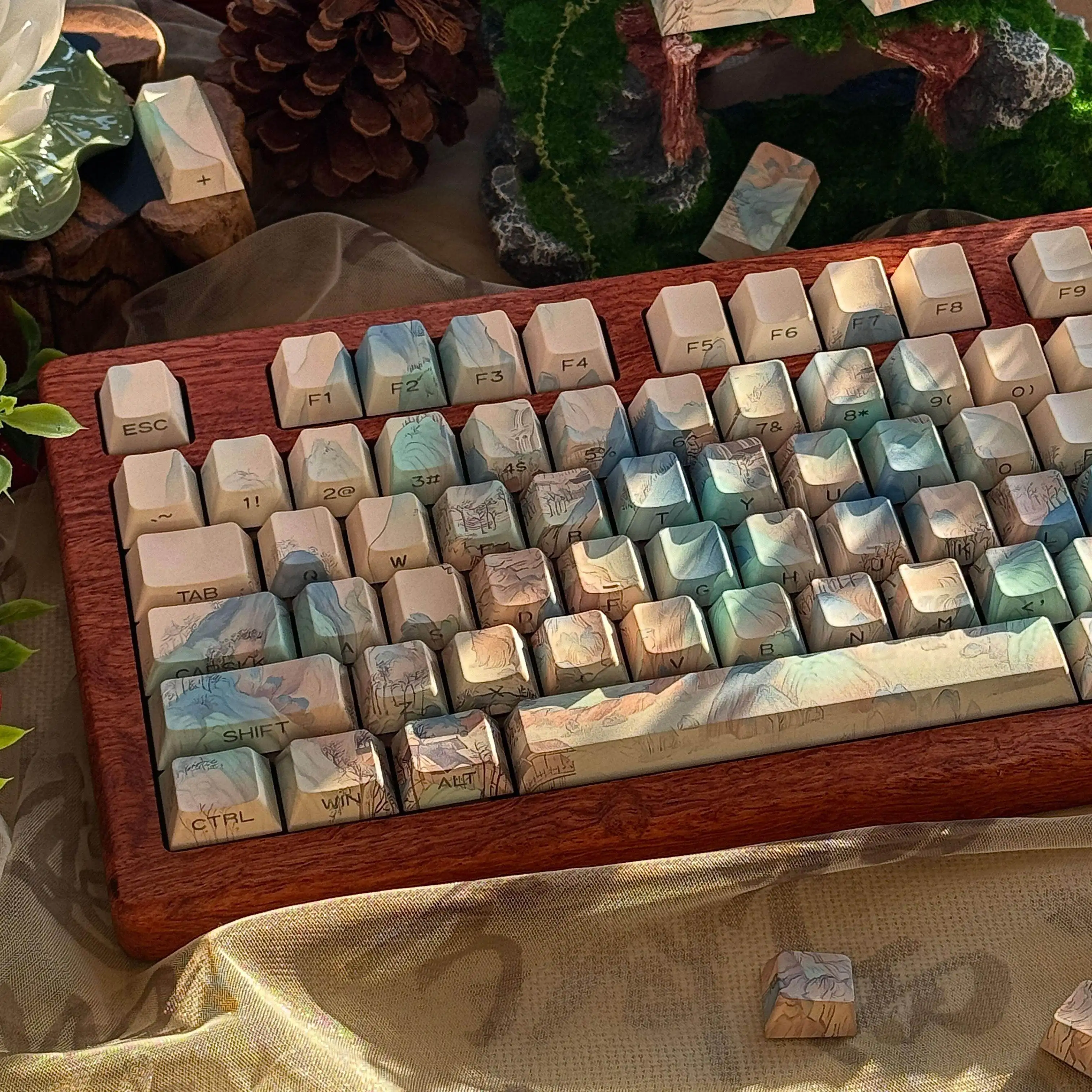 120 Keys Ancient Style Translucent PBT Cherry Keycaps Gift for Dye Sublimation Mechanical Keyboard for Made68 Mad68 Wooting 60