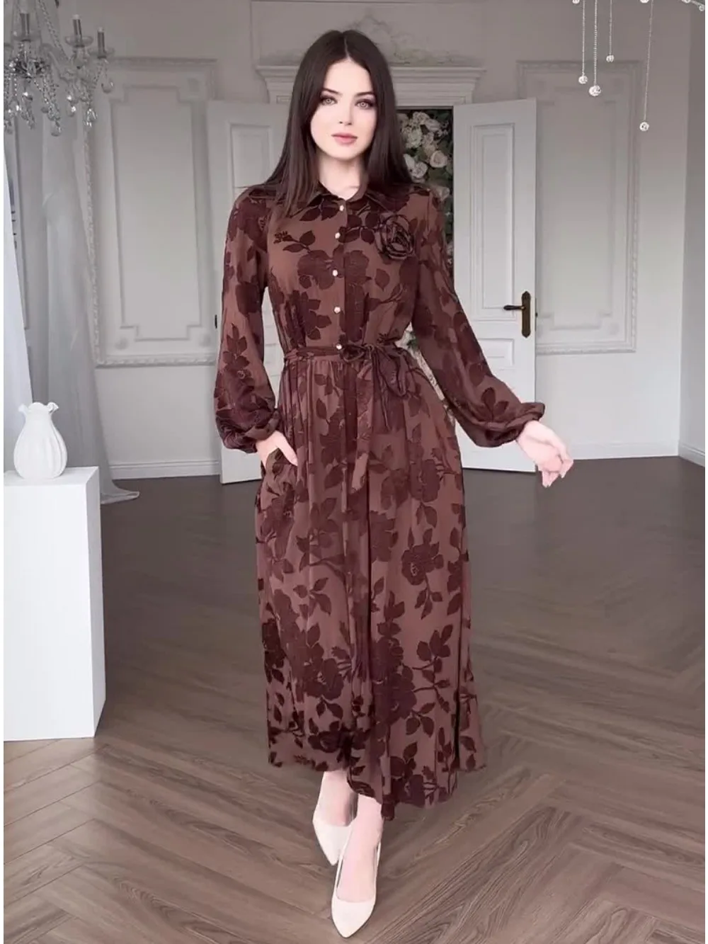 Eid Muslim Print Dress Abaya for Women Shirt Dresses Jalabiya Kaftan Islam Vestidos Arab Long Robe Ramadan Morocco Dubai 2024