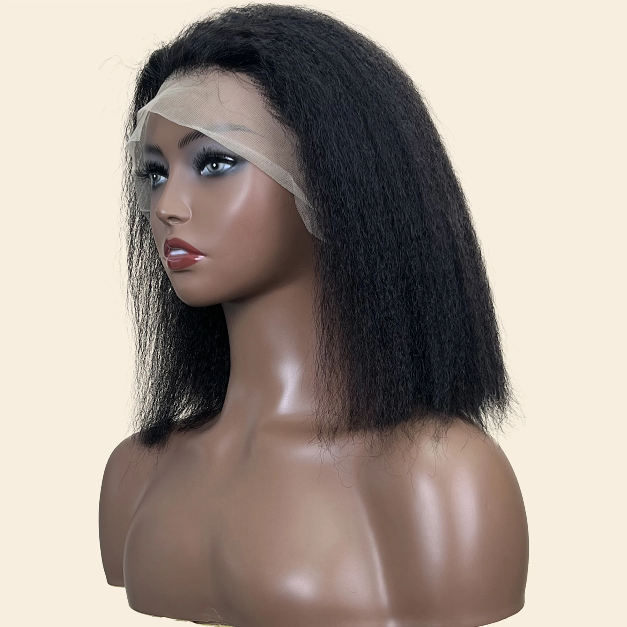 Kinky Straight Short Bob Wigs Human Hair For Women Transparent 13x4 Lace Frontal Wig Brazilian Remy Yaki Straight PrePlucked Wig