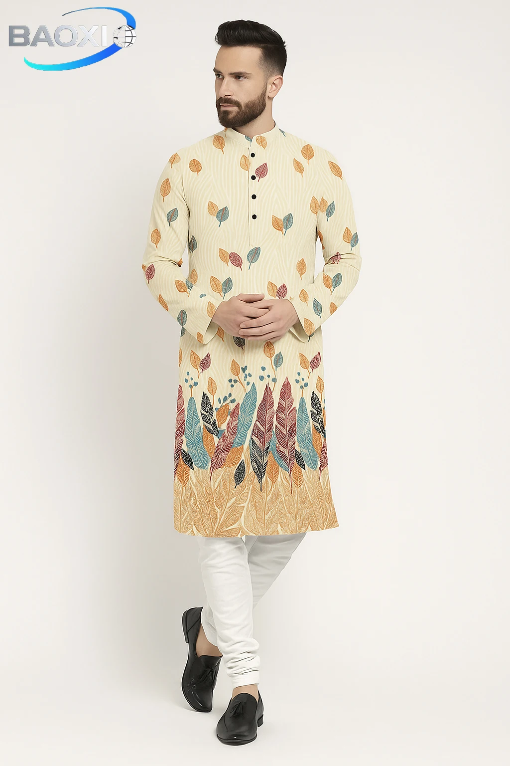 2026Men's printed long robe with various patterns, kurta vardha, fashionable and comfortable fit, suitable for all occasions