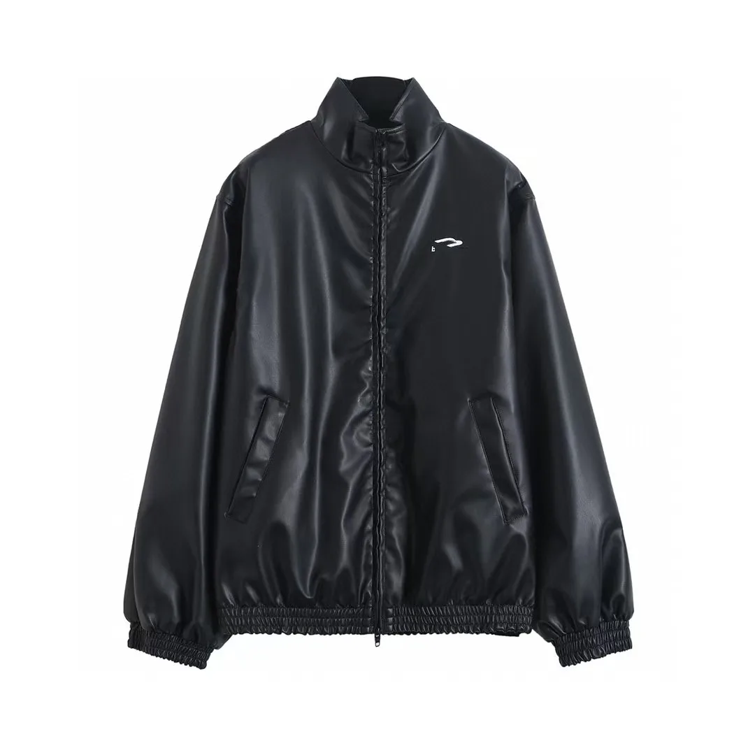 

Original and Independent Letter Embroidery Streetwear American Casual Unisex Leather Jacket Outerwear for Men