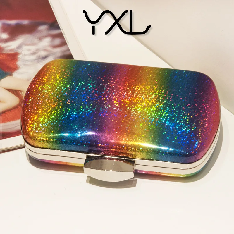 Sommer-Regenbogen-Laser-Clutch mit Spiegel-Finish, europäischer Stil, Farbverlauf, Pu-Abendtasche, nischenfreundliche, vielseitige Schulter-Crossbody-Tasche