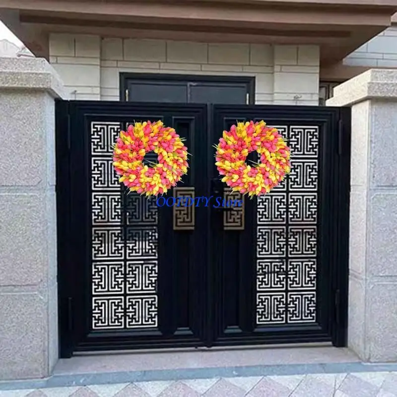 367A إكليل التوليب الاصطناعي محاكاة ديكور الزفاف إكليل معلق على الحائط لعيد الفصح الربيع ديكور الباب الأمامي للحفلات