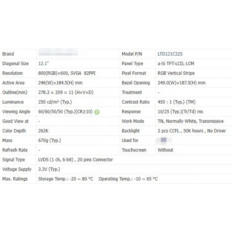 LTD121C32S Layar LCD 12,1 Inci Asli Baru