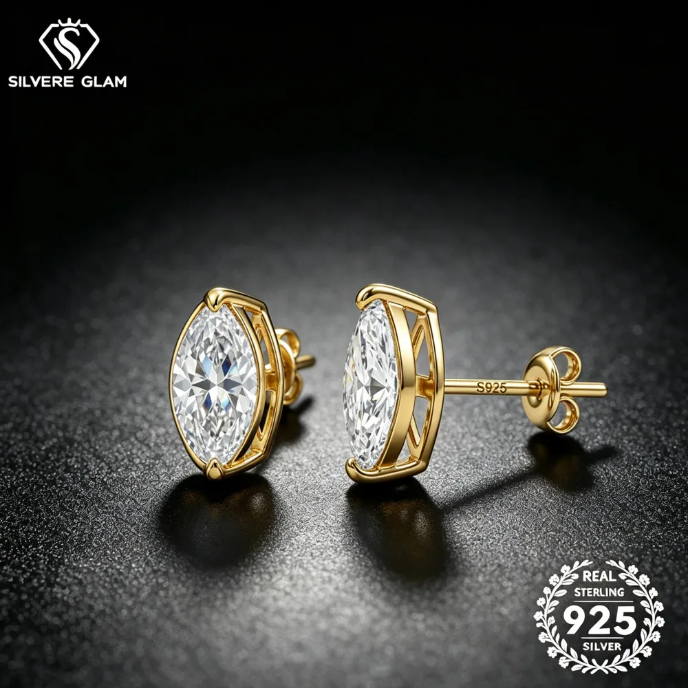 925 Sterling Silver Marquise Cut D VVS1 Moissanite Stud Earrings 0.5CT 1CT 2CT Minimalist Women Wedding Fine Jewelry