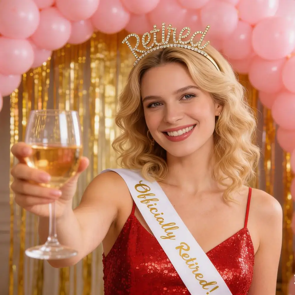 

Набор для вечеринки в честь выхода на пенсию: 2 шт./компл. — тиара и пояс из розового золота, корона для выхода на пенсию, атласный пояс с боковыми заколками, аксессуар для вечеринки