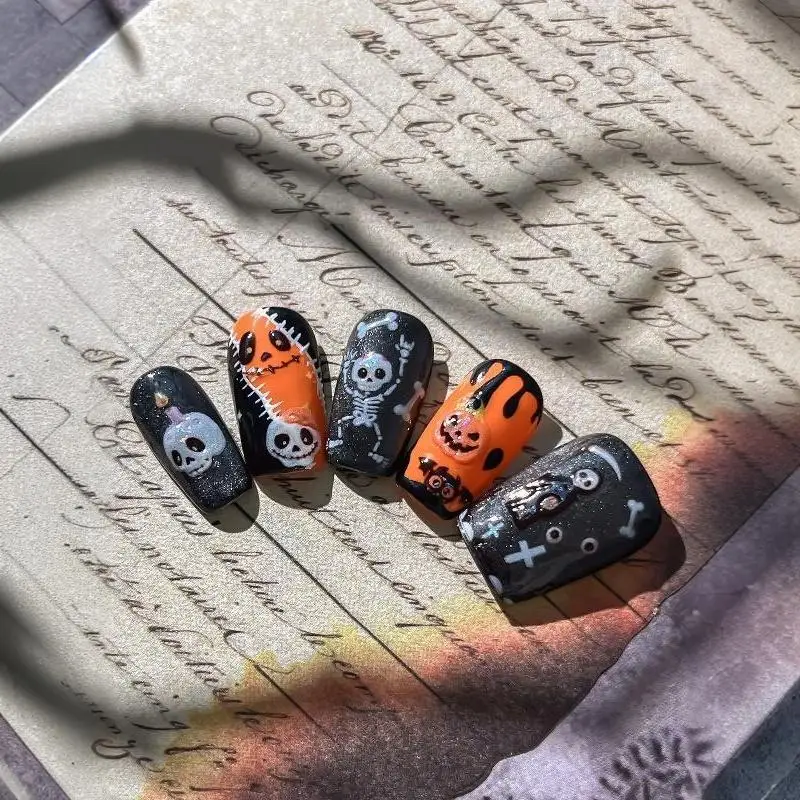 Glänzende Happy-Halloween-Nagelaufkleber, niedliche Skelett-, Geister-, Kürbis-, Fledermaus-, Gothic-Kreuz-, Stern-, Mond- und Schleifen-Aufkleber, Maniküre-DIY-Zubehör – Detail 4