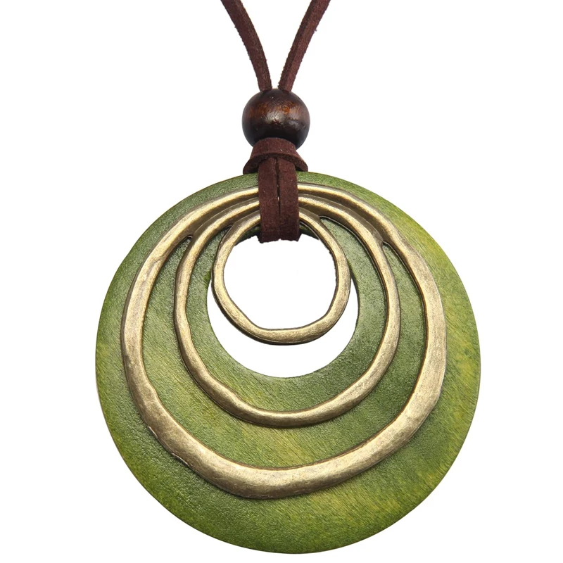 Cadena de cordón de cuero, collares con colgante de madera multicapa para mujeres y hombres, joyería Vintage, collar largo bohemio, joyería, regalos