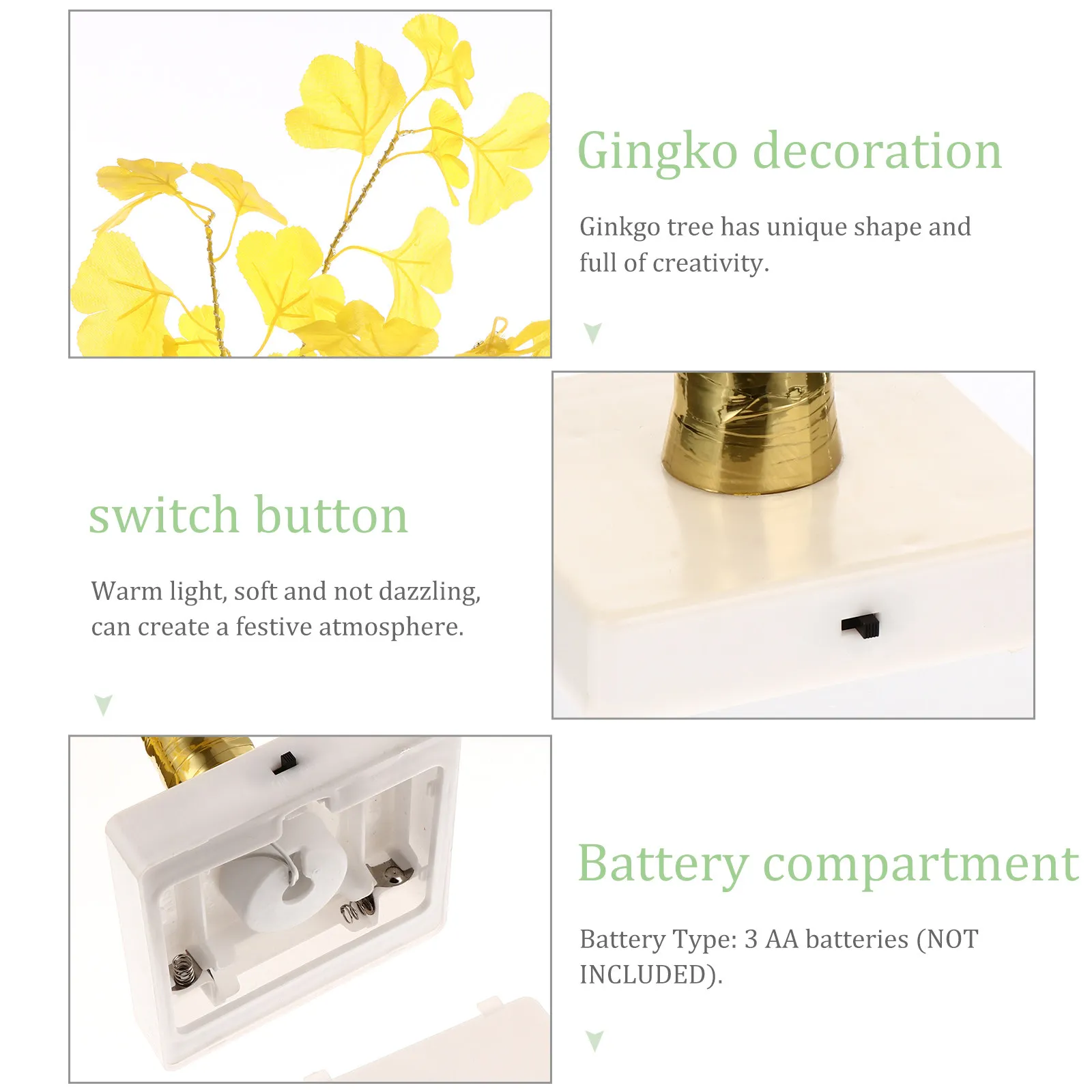 

1 шт. Имитация лампы гинкго, теплый белый декоративный светильник для витрин, праздничных мероприятий, создания атмосферы, домашнего интерьера