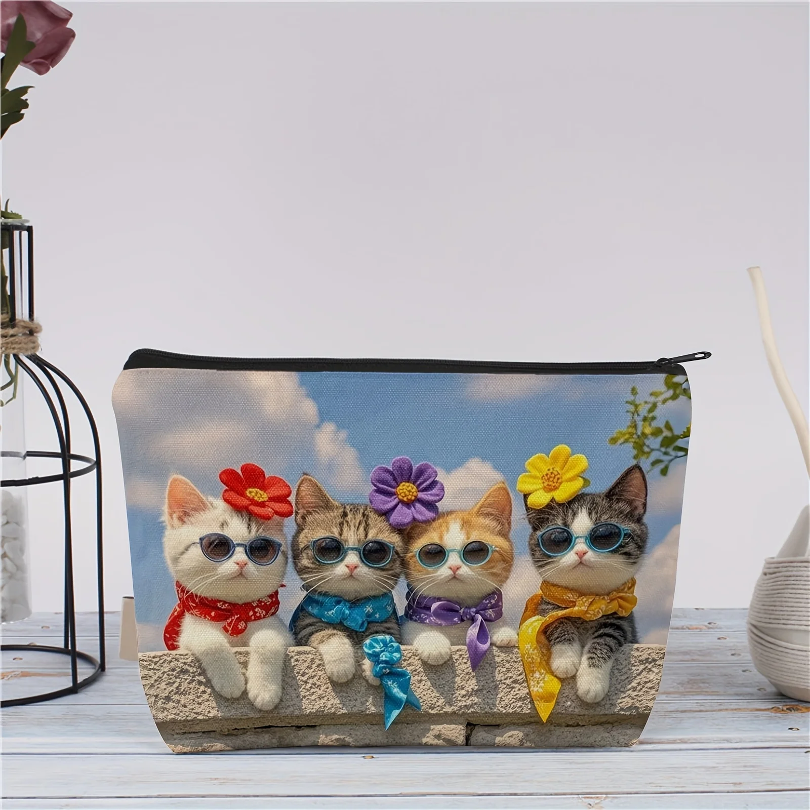 กระเป๋าแต่งหน้าแมว - กระเป๋าซิปมัลติฟังก์ชั่นน่ารักสำหรับผู้หญิง กระเป๋าเก็บเครื่องประดับ