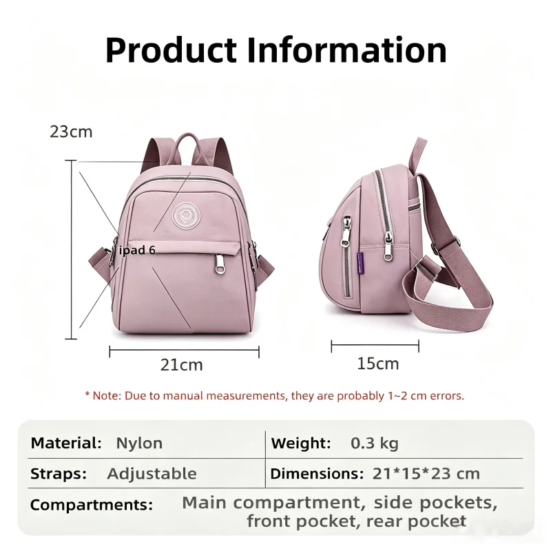 Women's Lightweight Shell Backpack Waterproof Nylon Casual Daypack Portable Shoulder Bag For Commuting Travel And Daily‑Outing