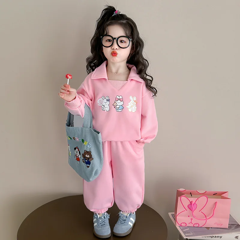 

Girly Heart Long Sleeve Hoodie Pant Set Spring Autumn 2025 New Leisure Fashion Sports Jacket Two-piece Set Gifts for Kids