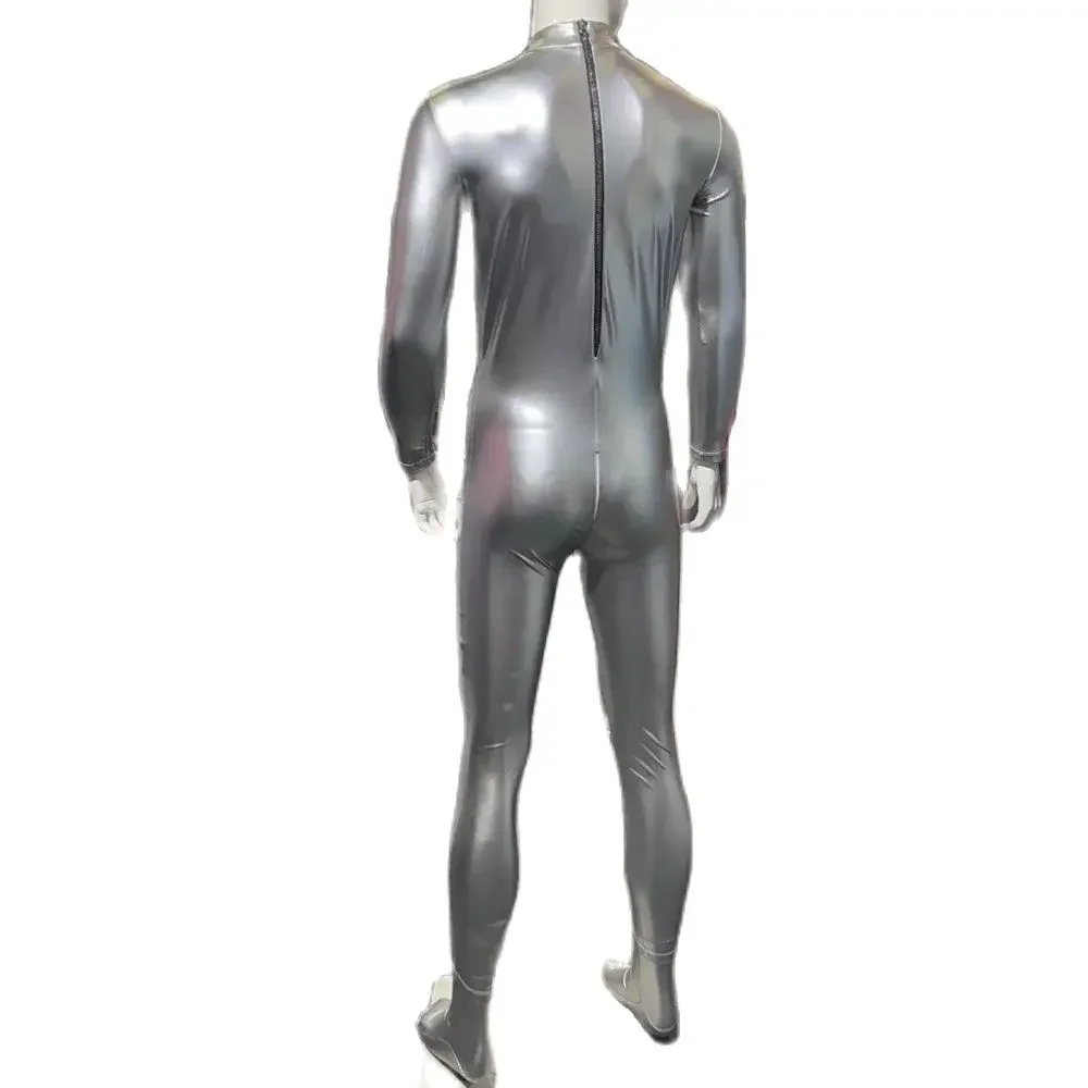 خادم الجوارب فو اللاتكس فوتمان Catsuit بولي Leather الجلود ارتداءها الحقيبة محدبة زر المنشعب يوتار تأثيري بذلة Conjoin Unitard