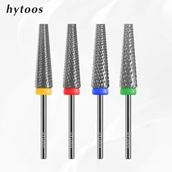 HYTOOS Flat Top 5 in 1 Nail Drill Bit 24mm Long Carbide Tapered Nail Bits Electric Drill Accessories Gel Polish Removal Tool