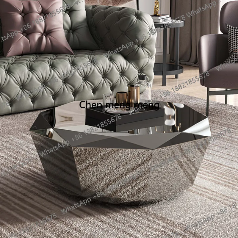 

Итальянский дизайнерский кофейный стол из нержавеющей стали с алмазной огранкой, современный минималистичный стол нестандартной формы для гостиной.