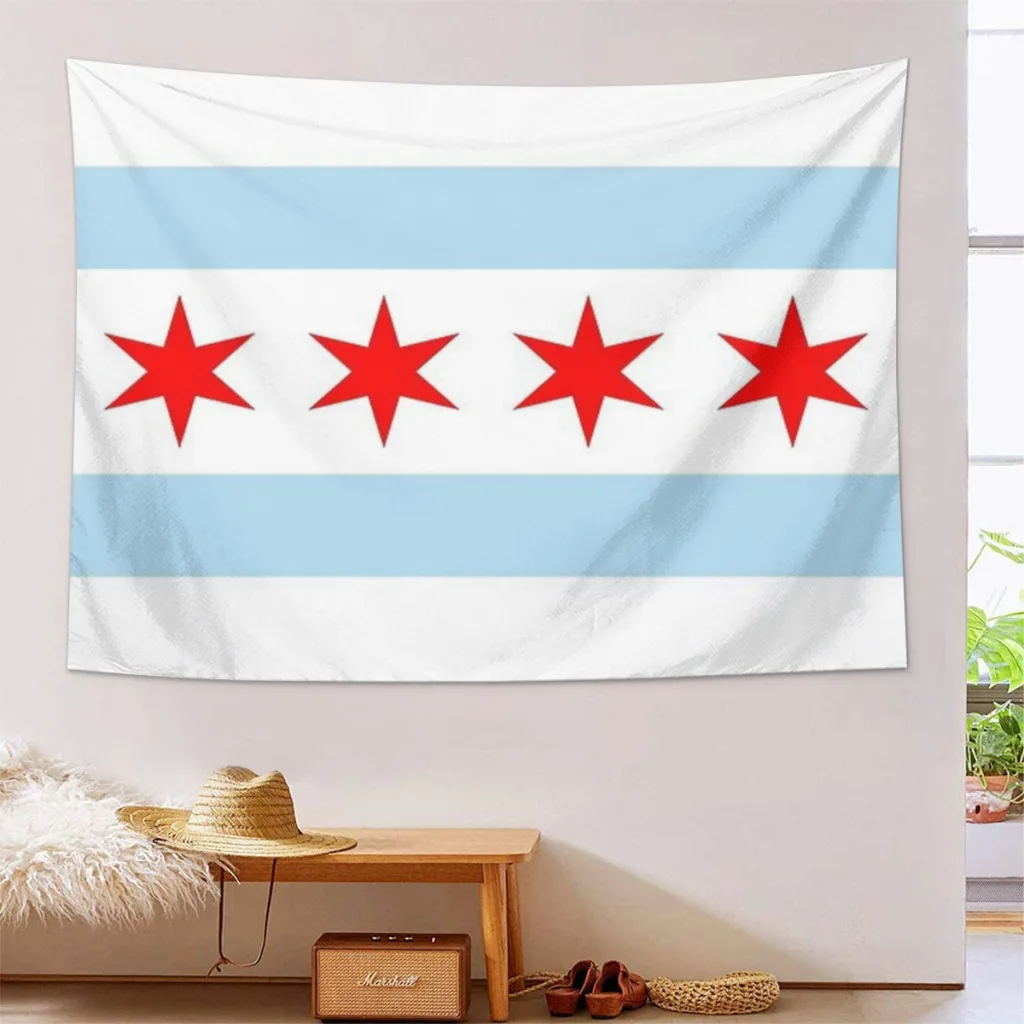 Tapiz con bandera de Chicago para decoración del hogar, arte de pared, tapices, decoración de habitación