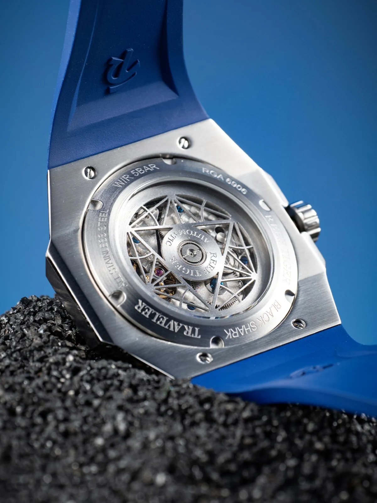 Reloj Automático Reef Tiger para hombre, reloj de pulsera mecánico de lujo de 43mm, zafiro luminoso, bisel Hexagonal, correa de goma Rejos RGA6908