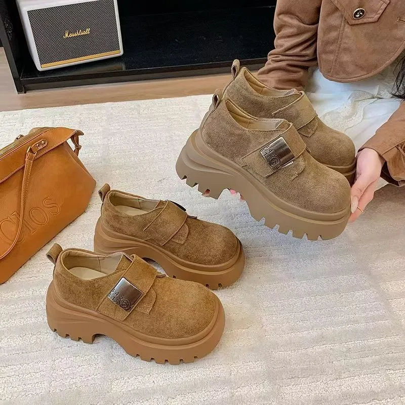 

2025 Autumn Suede Loafers for Women, Chunky Sole Slip On Shoes, Platform Driving Flats for Petite Height Increasing, Casual Shoe