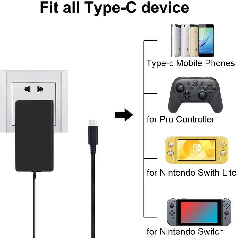 GILGOTT EU/US/UK Plug AC Adapter Charger for Nintendo Switch OLED Travel Charging Type C USB Power Supply for Nintend Switch