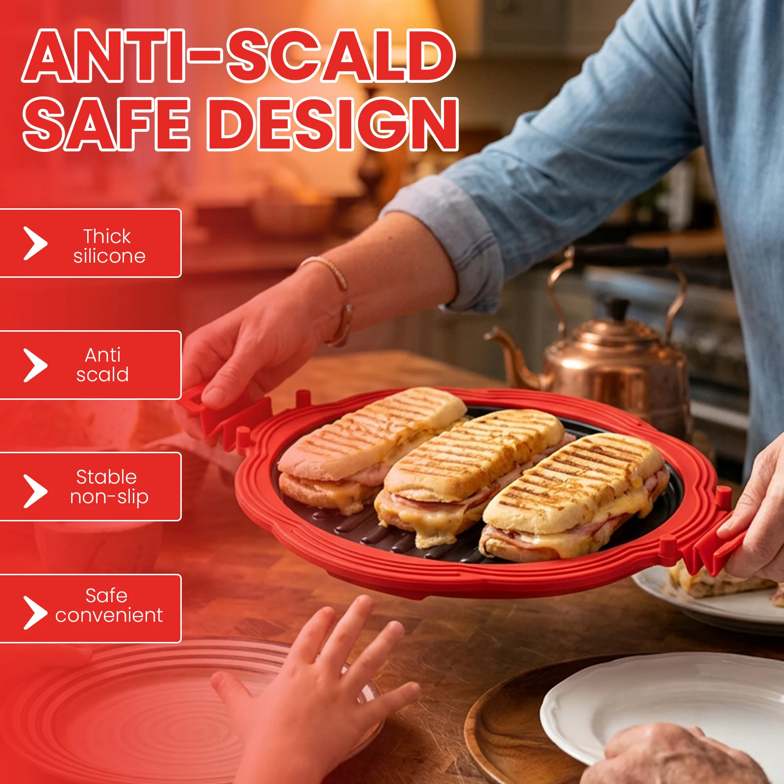 Microwave Baking Tray Nonstick Coating Microwave Grill Pan with Silicone Anti Scald Sleeve Microwave Sandwich Toaster forKitchen view 5