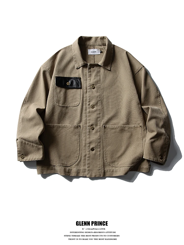 

GPstudio American Retro Waed Multi ket Work Jaet Men's Loose Casual Outerwear Autumn Street Sle Youth Faion