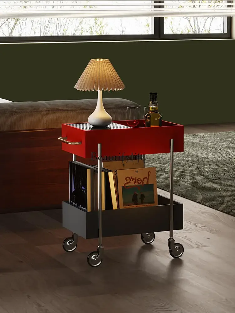

Nordic trolley with wheels movable side few double layer black baffle carbon steel rack