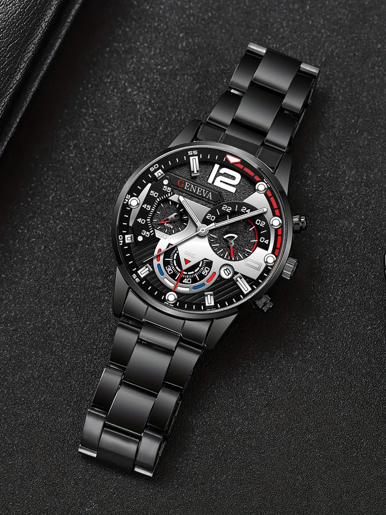 طقم ساعات كوارتز عصرية للرجال مع سوار وقلادة وخاتم ووظيفة التقويم هدية عيد ميلاد لا تشمل الصندوق