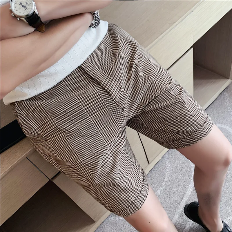 2022 Men Summer Fashion Business Plaid Shorts Casual Chino Shorts Office Business Breathable Summer Clothing 29-36