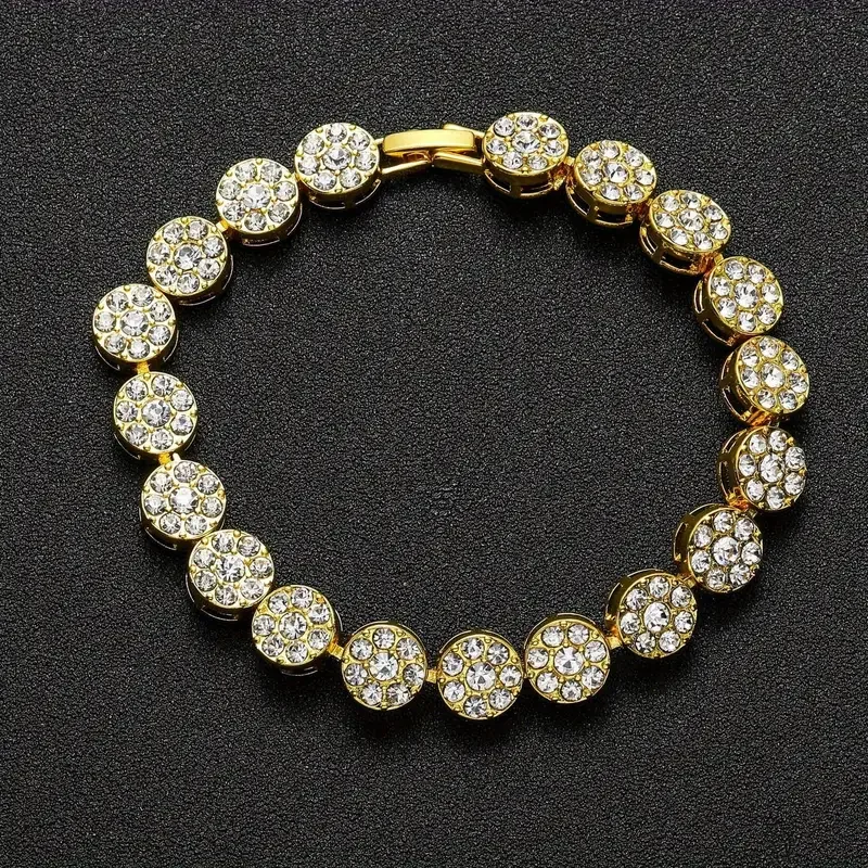 

7mm Iced Out Flower Zircon Bracelet 18K Golden Plated Bracelet For Men And Women Hip Hop Rapper Jewelry