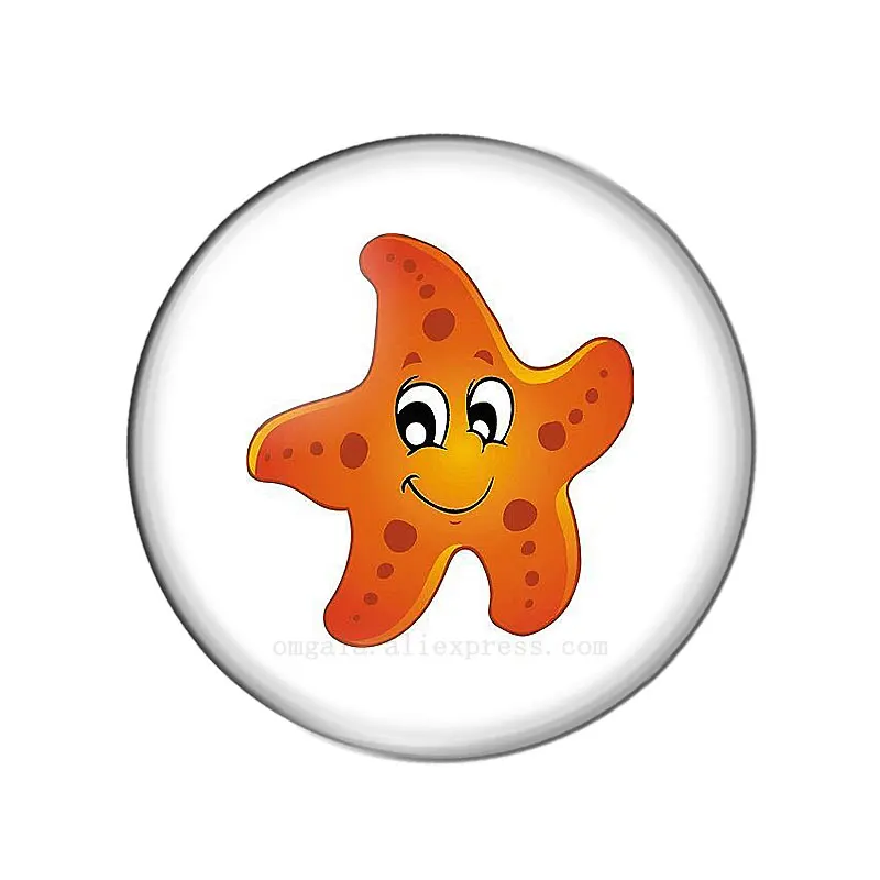 Cartoon starfish shark Sea turtle Sea Animal 10pcs 12mm/14mm/18mm/20mm/25mm Round photo glass cabochon flat back Making findings