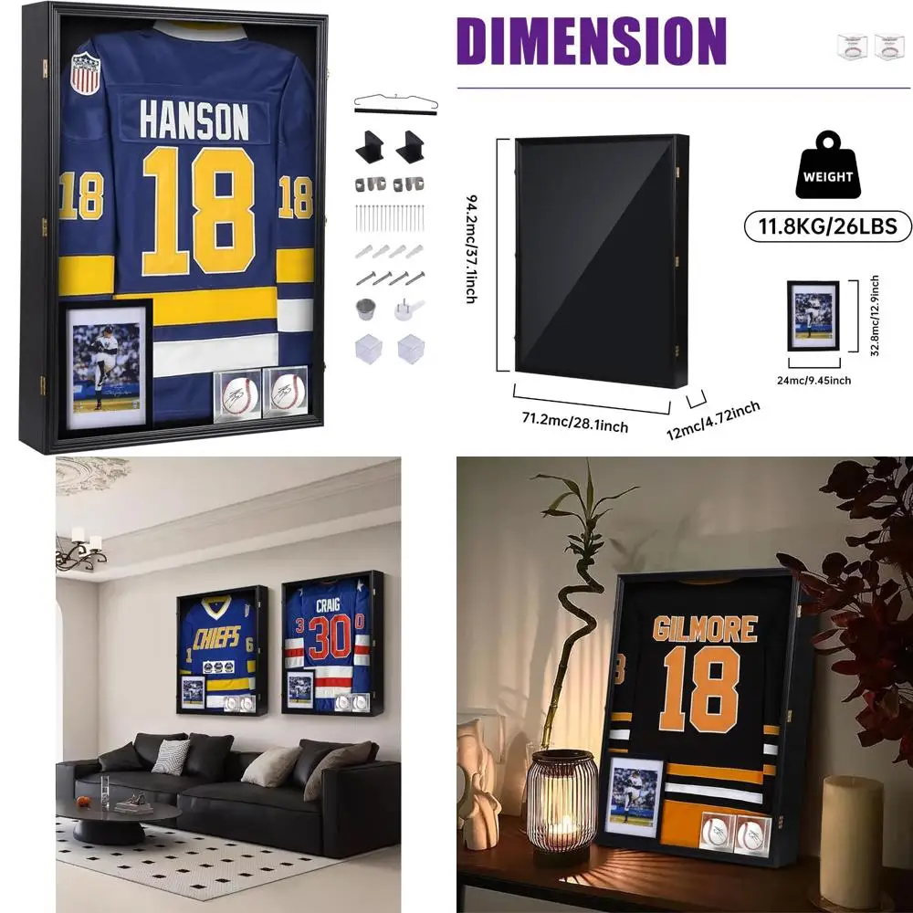 

Large Football Jersey Shadow Box Display Case, 28x37 inches, Deep Frame for XL Jerseys