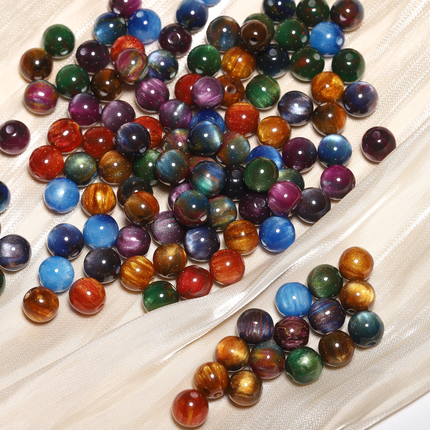 8mm 50 Stück Glitzer Tigerauge Runde Acrylharz Perlen Charm Lose Spacer Perlen für handgemachte DIY Schmuckherstellung Armband – Detail 7