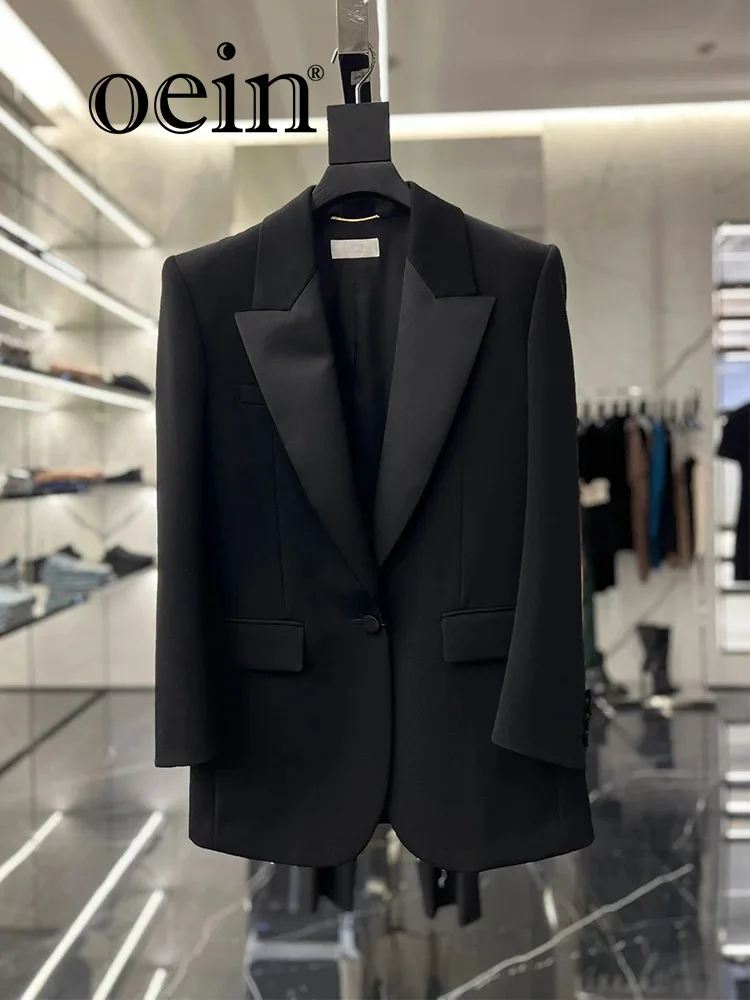 

[oein] Black Suit Jacket For Women 2024 Spring Autumn New Style, High-end And Light Mature Style Top, With A Goddess Style