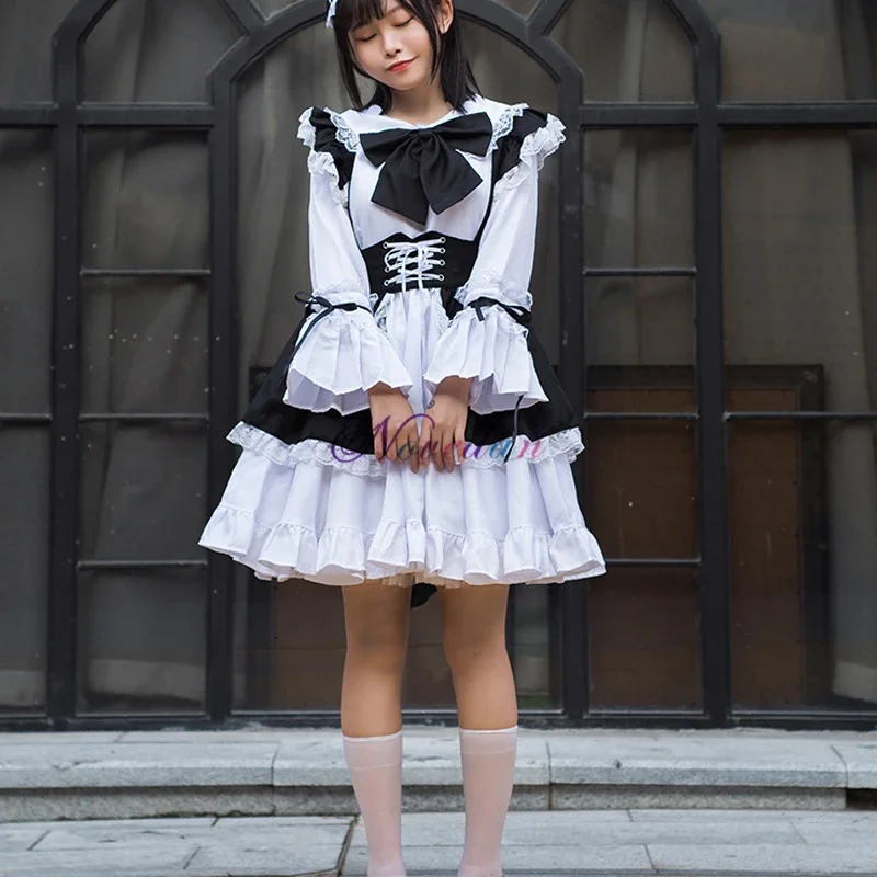 Mannen Vrouwen meid outfit anime sexy zwart wit schort jurk zoete Gothic Lolita jurken cosplay kostuum