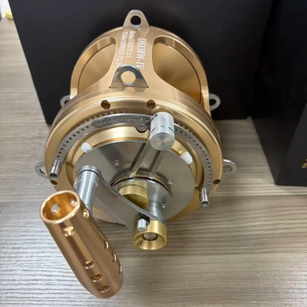 Hochleistungs-CNC-Angelrolle mit 2 Geschwindigkeiten und 130 LB maximaler Bremskraft für Salzwasser-Trolling und Jigging, ideal für Riesen-Thunfisch und Marlin, 80W 130W – Detail 3