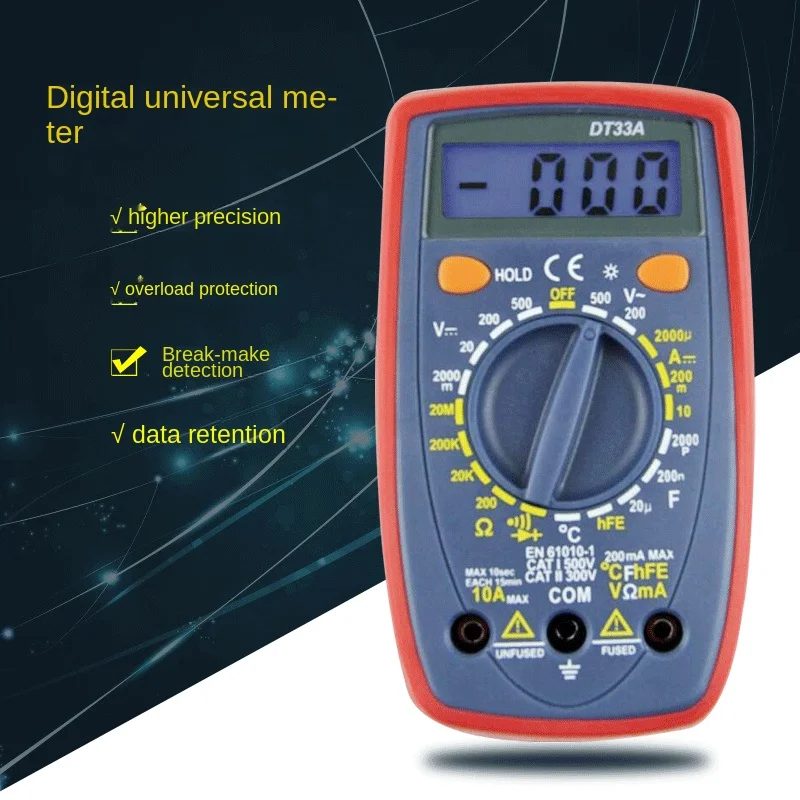 

DT-33B Intelligent Anti-Burn Digital Multimeter Household Electrician Multimeter Multi-Function Instrument Digital Multimeter