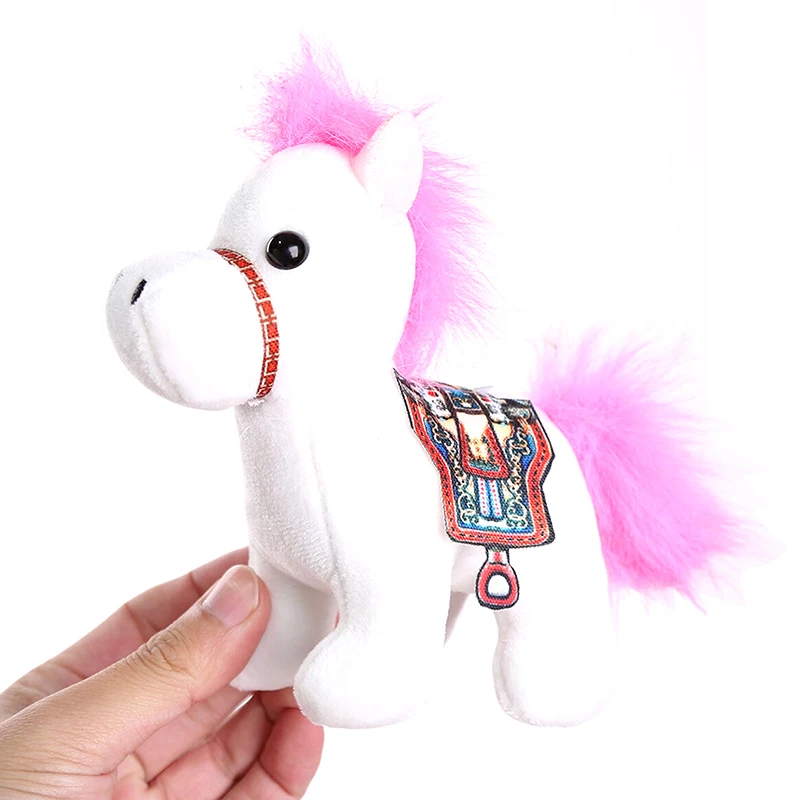 Lindo Mini caballo colgante Keychian juguete de peluche Kawaii simulación Animal muñeco de peluche esponjoso bolsa decoración niños caballo del zodiaco regalos