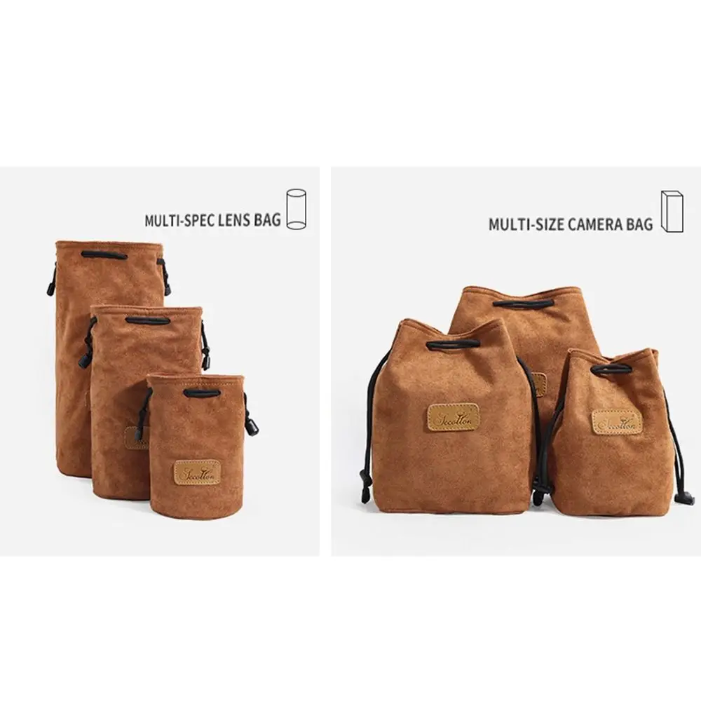 Soft Camera Storage Bag Portable Dustproof DSLR Drawstring Bag Polar Fleece Lining Waterproof Photography Protective Bag Outdoor