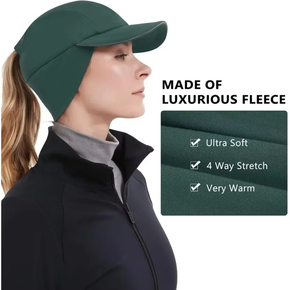 🔥Premium Women's Winter Sports Cap - Reflective Fleece, Ponytail-Friendly, and Windproof for Outdoor Adventures!