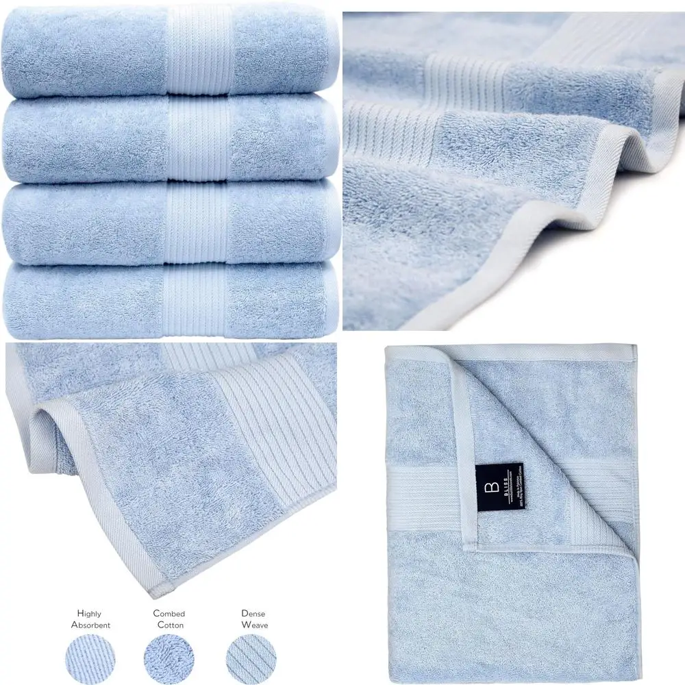 

Мягкие и плюшевые банные полотенца Sky Blue 650 GSM | Негабаритный гостиничный стиль | 4-упак.