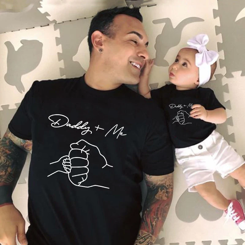 Papa und Ich Familien-Partnerlook Faustkuss-Print Kurzarm-T-Shirts Look Vater Baby Mädchen T-Shirts Vater-Sohn Passende Kleidung