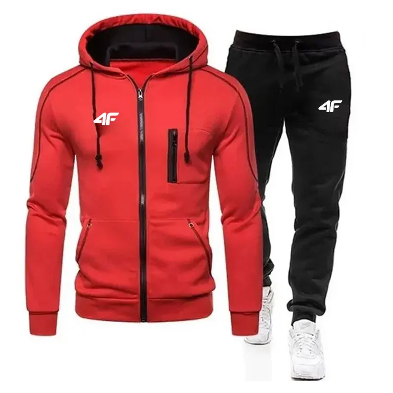 Fall Winter Fleece Thick Warm Men's Tracksuit zipper Hoodies+Pants 2Pcs Sets Suit Sportswear Trend Fashion Hip Hop Men Clothing