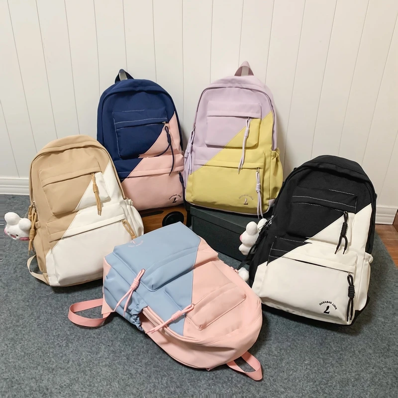 Trendy Patchwork Waterproof Women College Backpack Girl Boy Student School Bag Men Nylon Laptop Backpack Cool Travel Book Bags