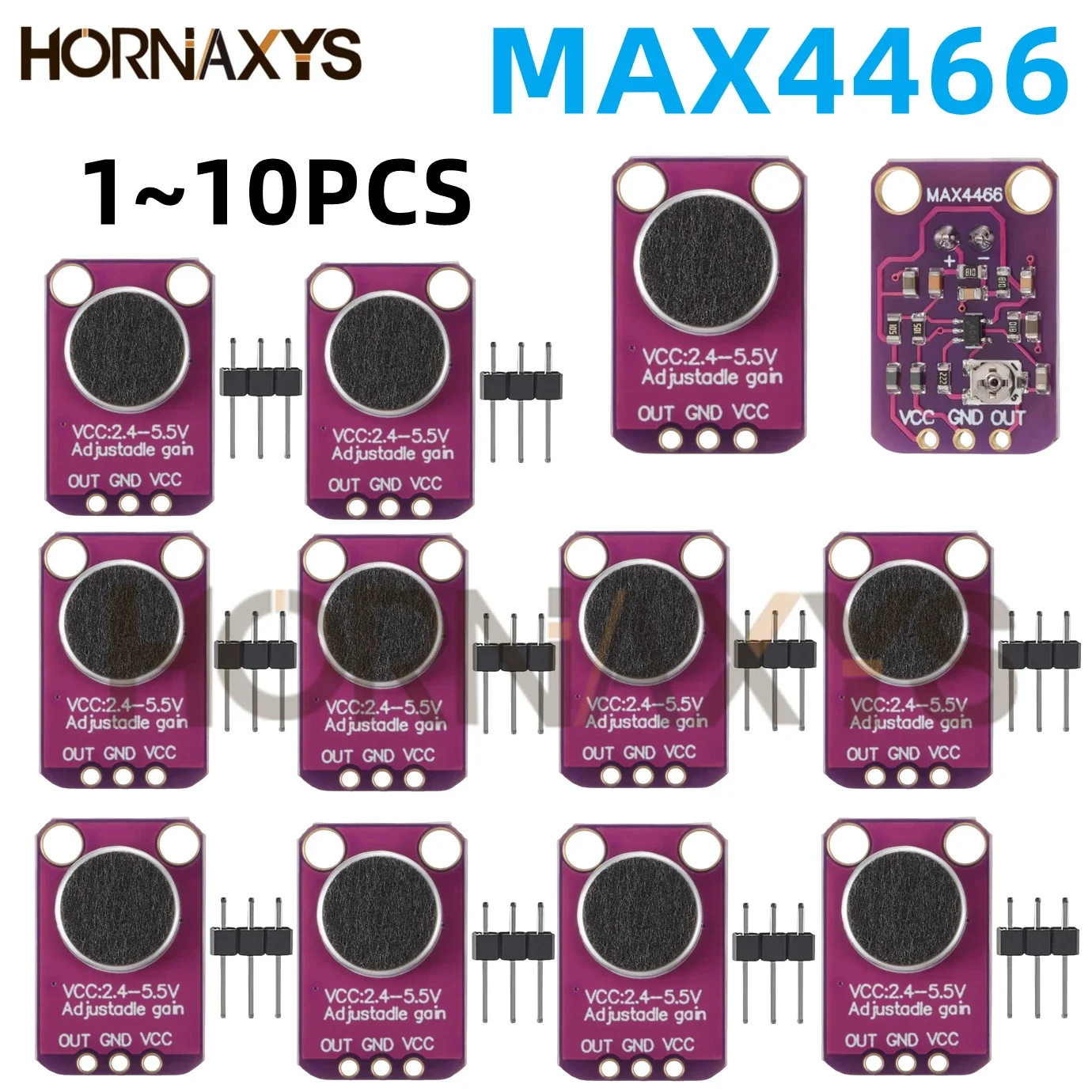 

1-10 Uds GY-MAX4466 módulo amplificador de micrófono electret MAX4466 ganancia ajustable para Arduino