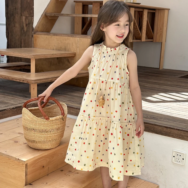 Girls' Dress Summer New Girls' Polka Dot Skirt Skirt Stylish Comfortable Vest Dress  Ropa De Niña  Girls Clothes