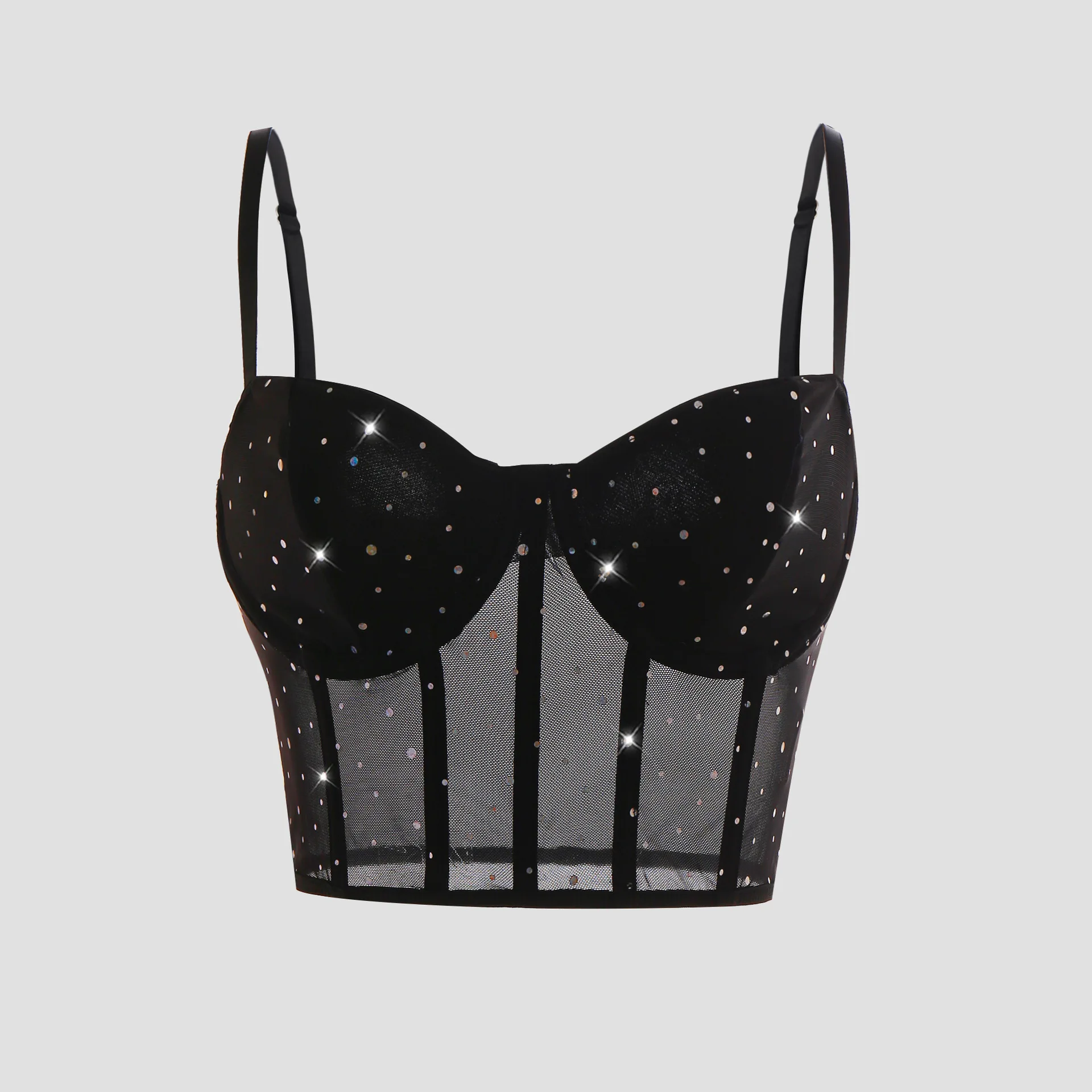 Sexy Short Pure Color Crop Top Glitter Nightclub Steel Ring Fishbone Vest Cross-Border Hot Sale Bright Sequins 11262