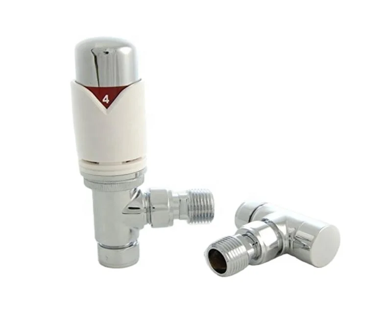 QUALITY Finish Corner Angled Chrome Valve Set Heated Towel Rail Radiator Block Valves Lockshield With Round Handles